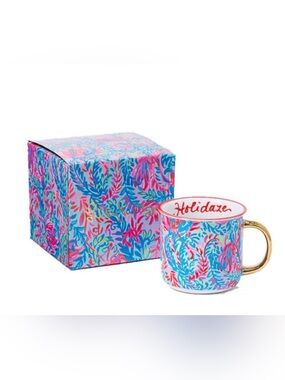 Lilly Pulitzer Ceramic Holidaze Coffee Mug with Gold Handle